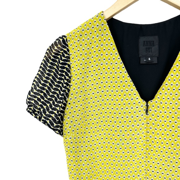 ANNA SUI Romper Lined Chiffon Playsuit Yellow Black - Picture 3 of 8